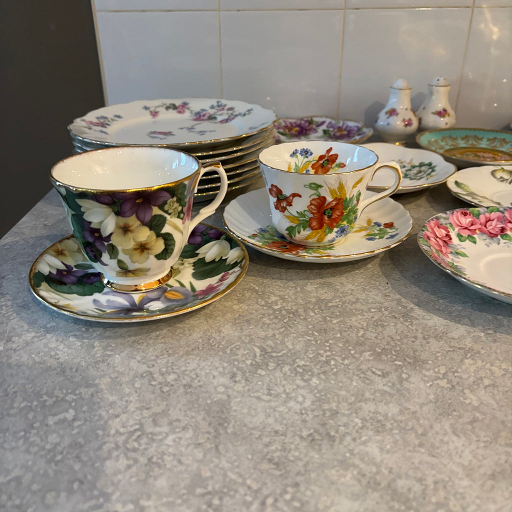 Y135 Assorted China Grouping (Royal Albert, Delphine, and more)