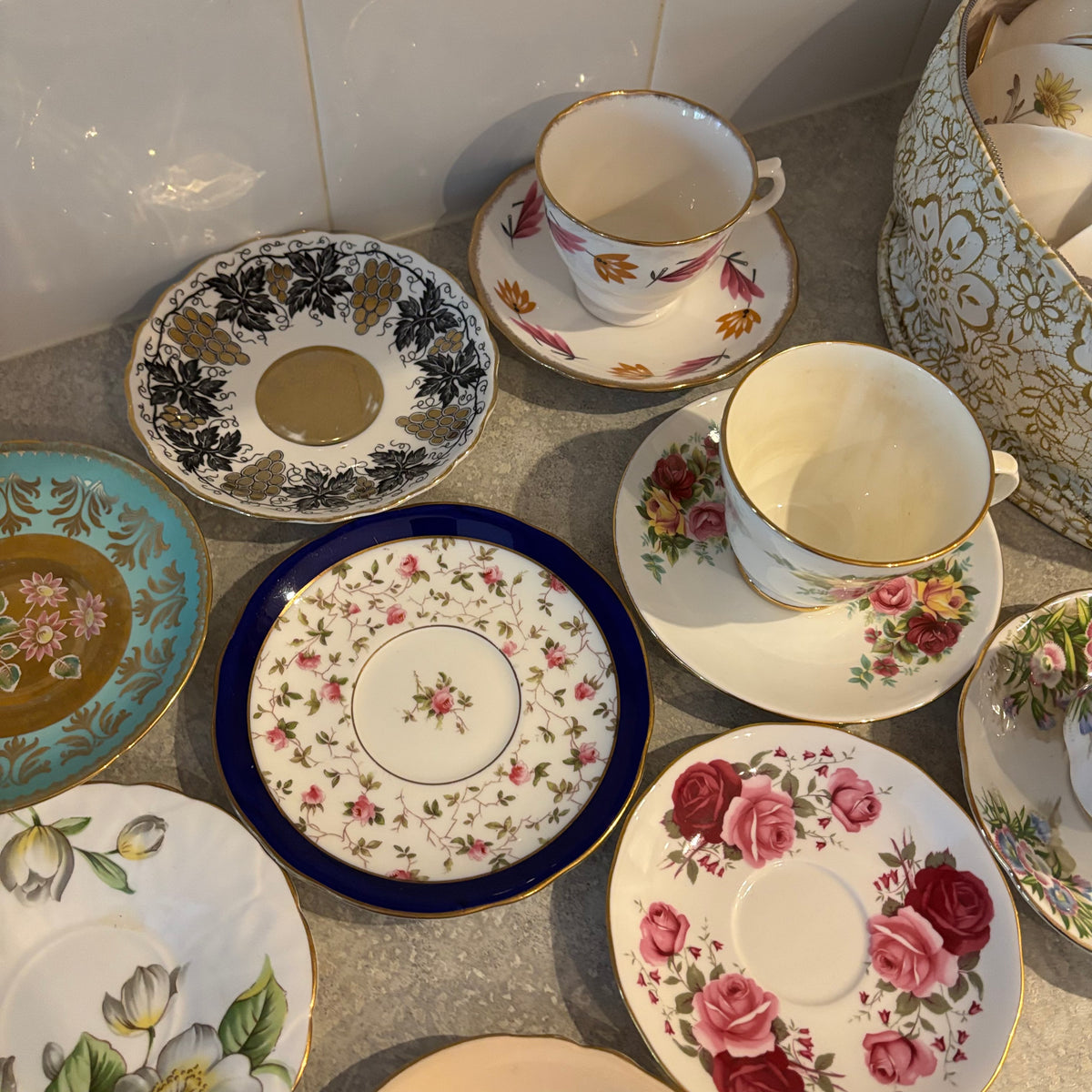 Y135 Assorted China Grouping (Royal Albert, Delphine, and more)