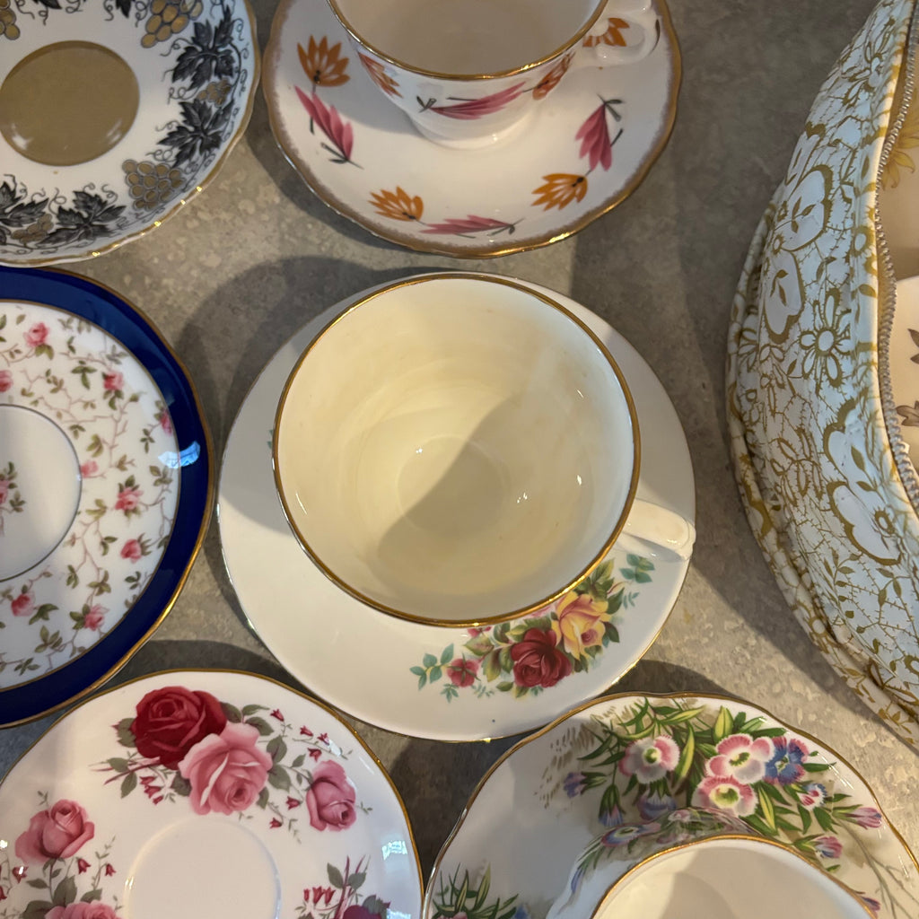 Y135 Assorted China Grouping (Royal Albert, Delphine, and more)