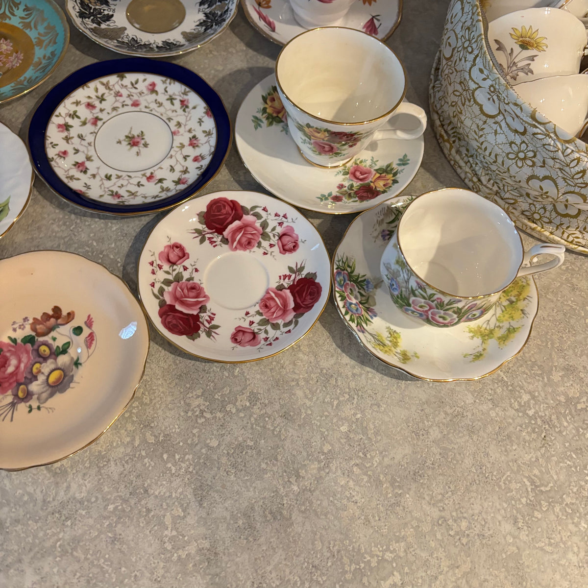 Y135 Assorted China Grouping (Royal Albert, Delphine, and more)