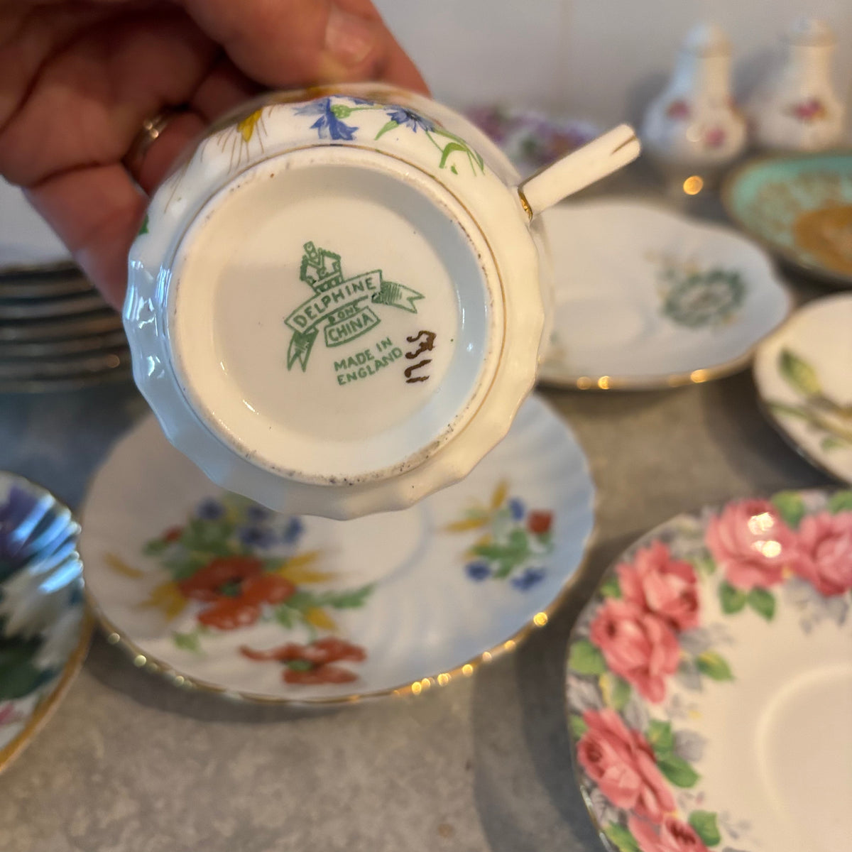 Y135 Assorted China Grouping (Royal Albert, Delphine, and more)