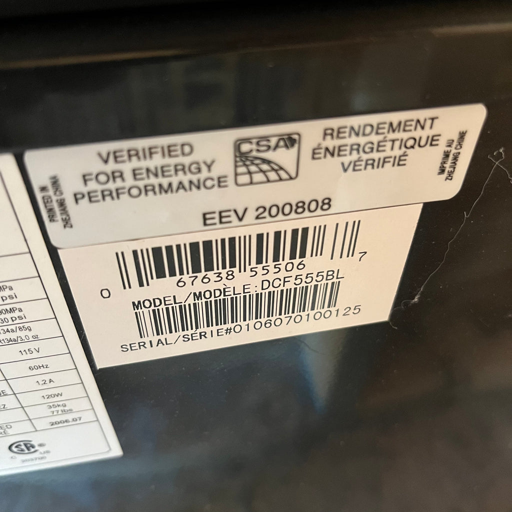 Y342 Black Danby chest freezer (model DCF5558L, 32" x 23" x 34", contents not included)