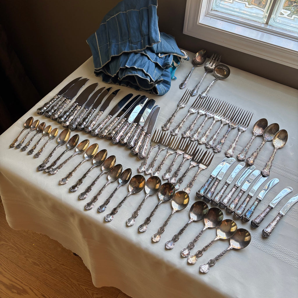 Y153 Vintage Birks "Louis de France" Regency Plate Flatware (67 pieces)