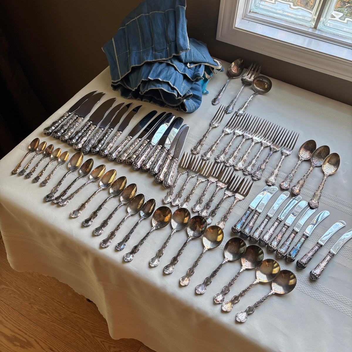 Y153 Vintage Birks "Louis de France" Regency Plate Flatware (67 pieces)