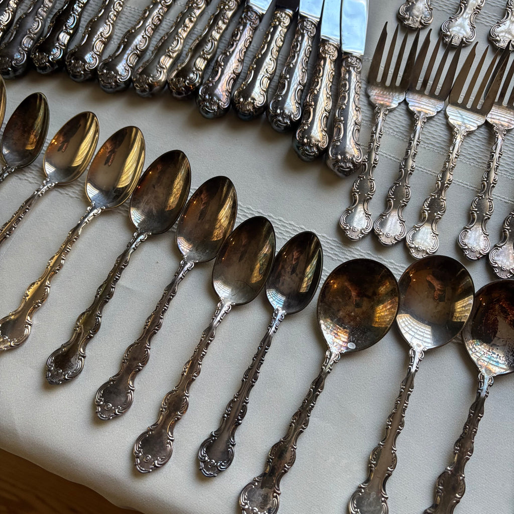 Y153 Vintage Birks "Louis de France" Regency Plate Flatware (67 pieces)