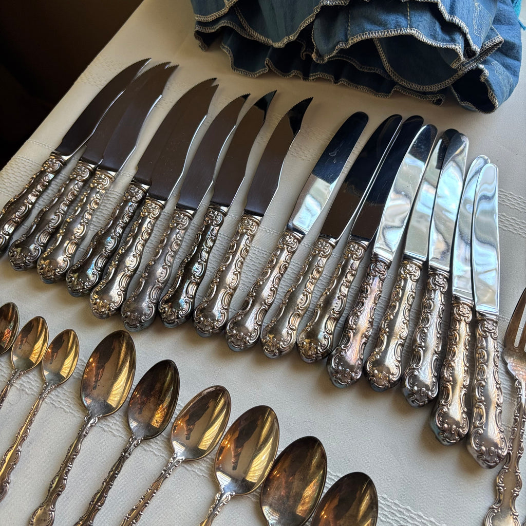 Y153 Vintage Birks "Louis de France" Regency Plate Flatware (67 pieces)