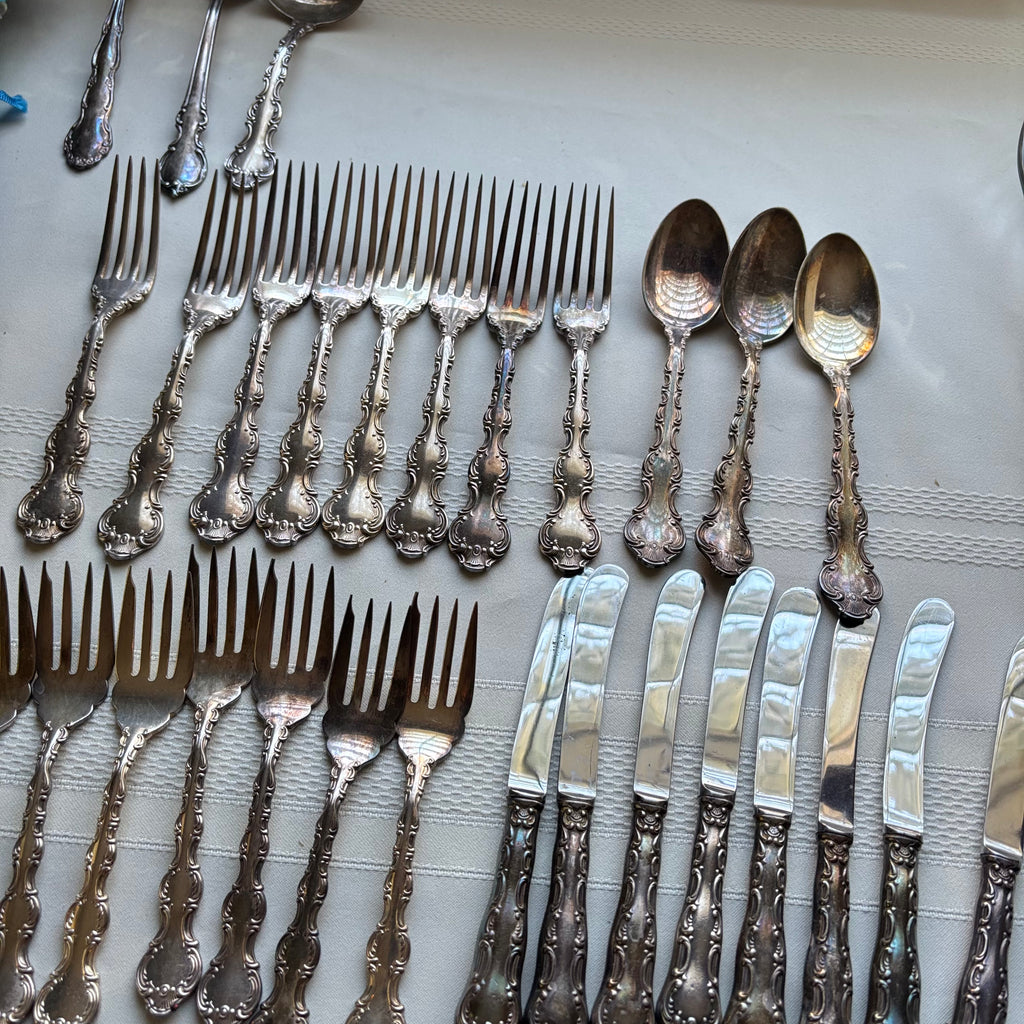 Y153 Vintage Birks "Louis de France" Regency Plate Flatware (67 pieces)