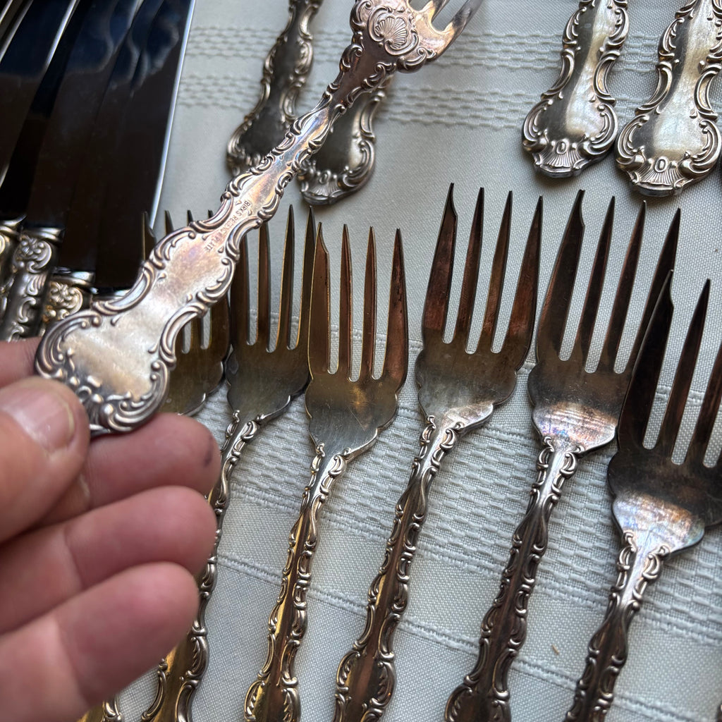 Y153 Vintage Birks "Louis de France" Regency Plate Flatware (67 pieces)