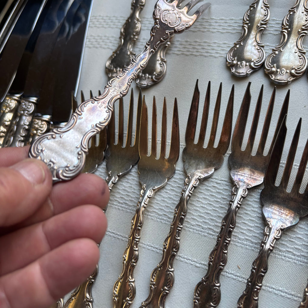 Y153 Vintage Birks "Louis de France" Regency Plate Flatware (67 pieces)