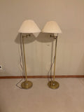 B208 Set of 2 vintage brass finish floor lamps with white shades