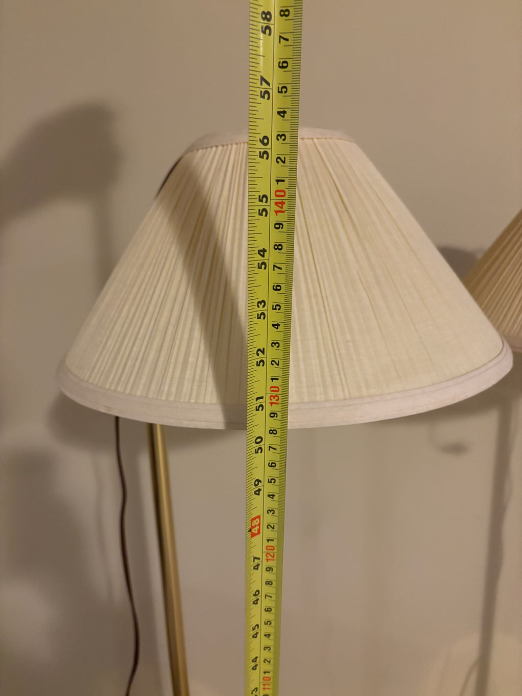 B208 Set of 2 vintage brass finish floor lamps with white shades