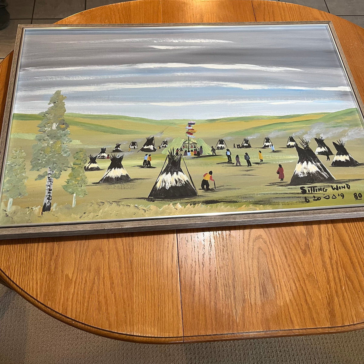 B307 Vintage 1980 Frank Kaquitts original painting Sitting Wood (37.5" x 25.5" framed)