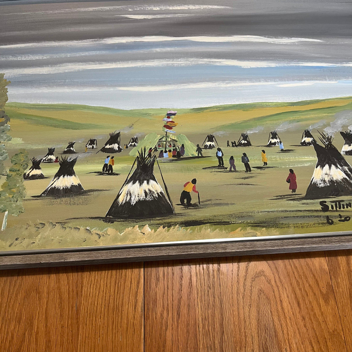 B307 Vintage 1980 Frank Kaquitts original painting Sitting Wood (37.5" x 25.5" framed)