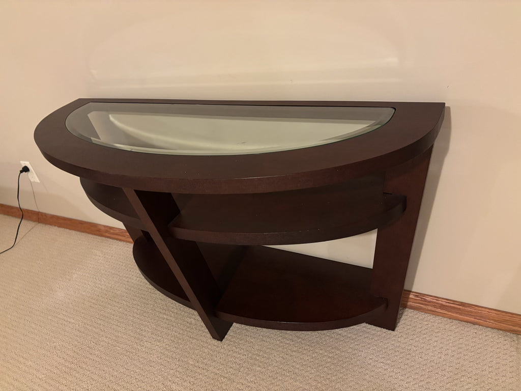 B209 Contemporary espresso finish wood half moon occasional table