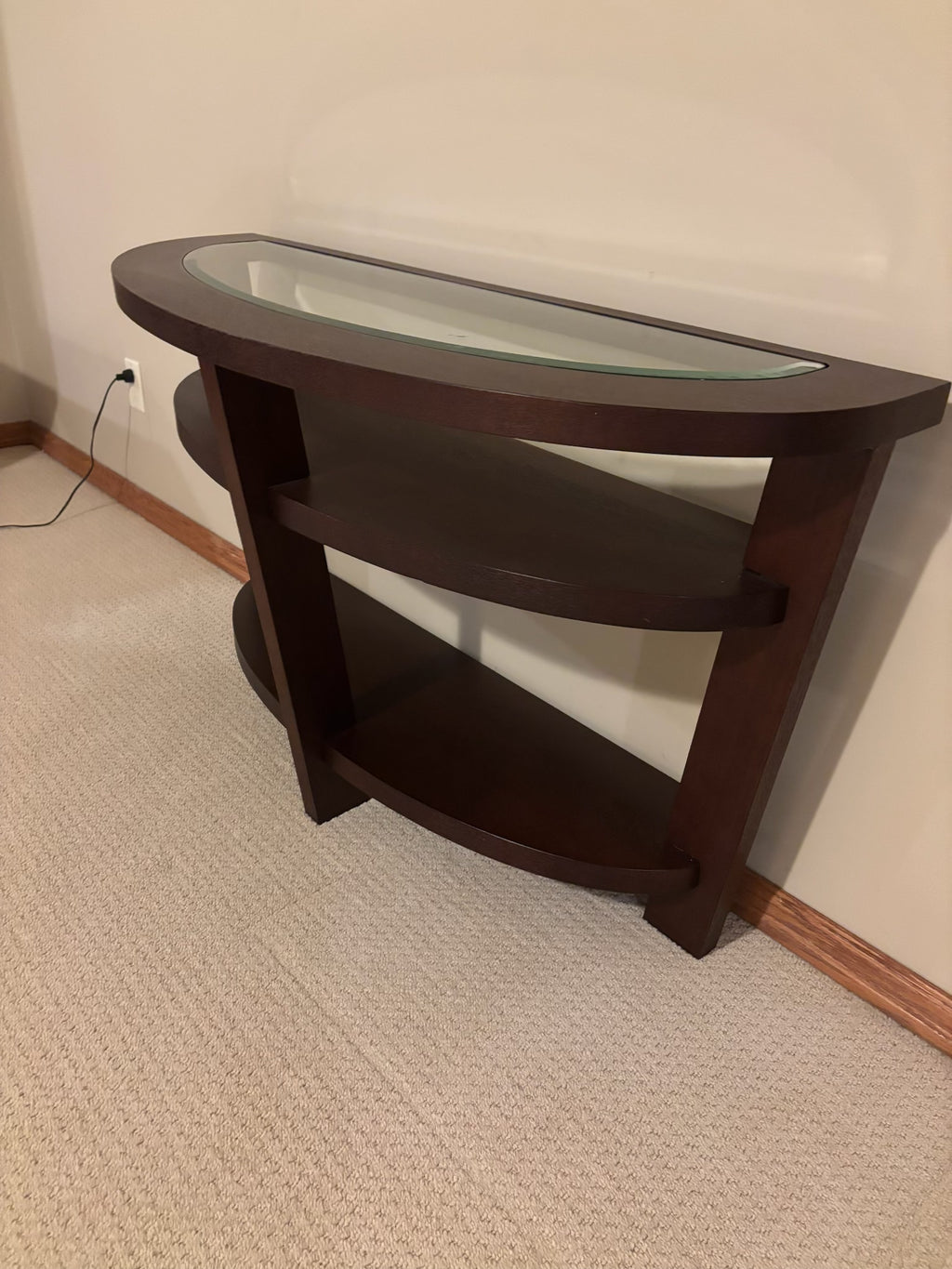 B209 Contemporary espresso finish wood half moon occasional table