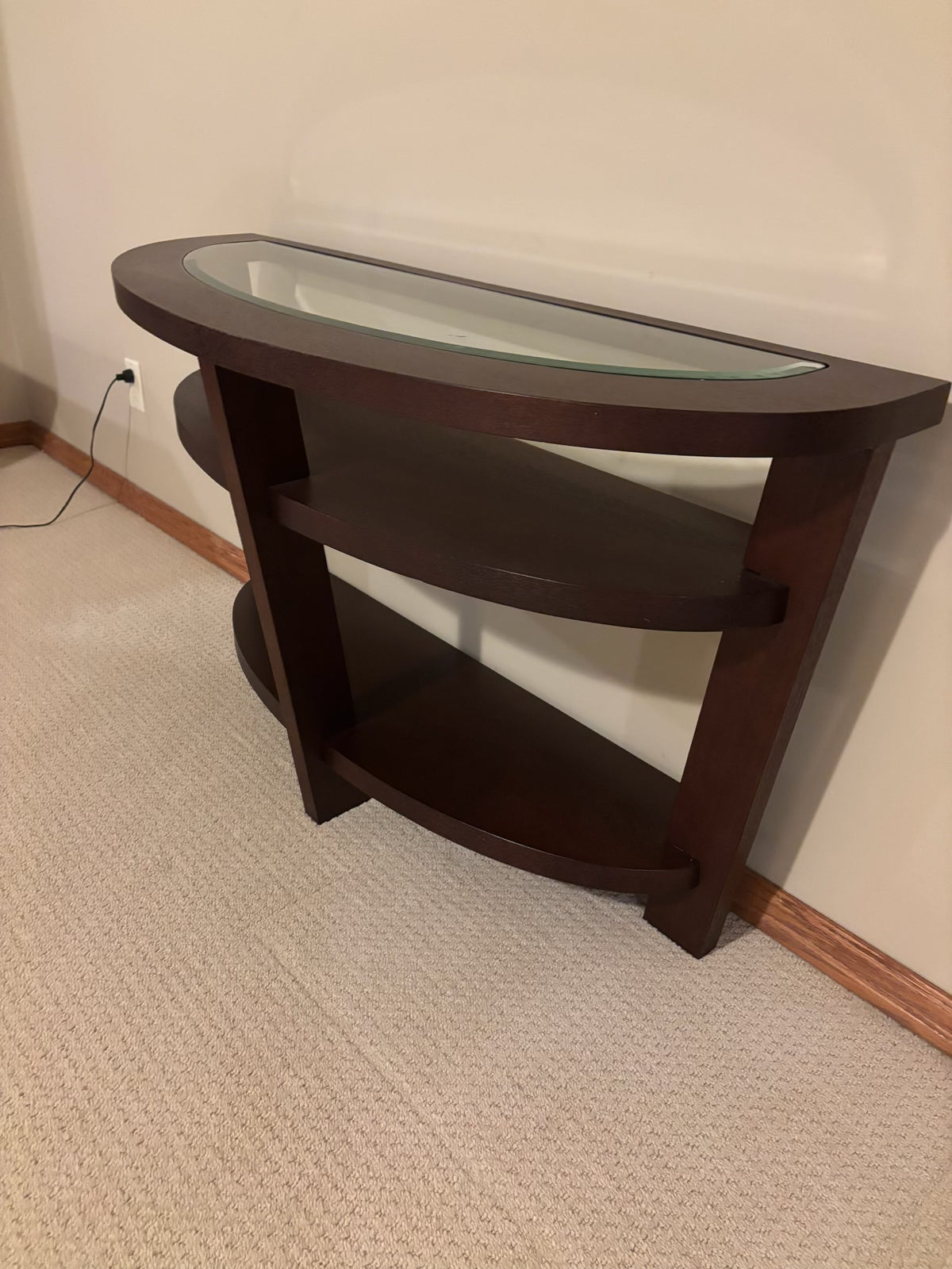 B209 Contemporary espresso finish wood half moon occasional table