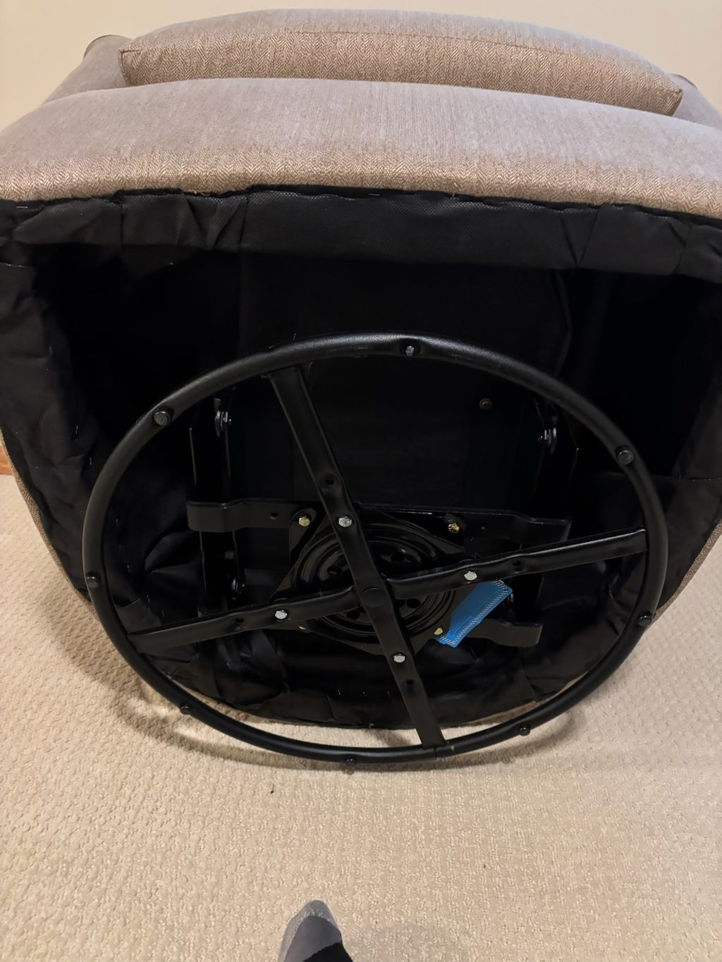 B210 Beige/Grey fabric swivel rocker (needs cleaning)