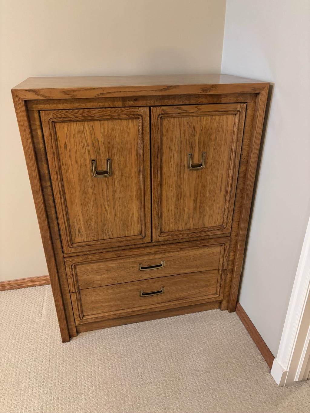B221 Vintage wooden armoire with interior storage (50” x 39” x 20”)
