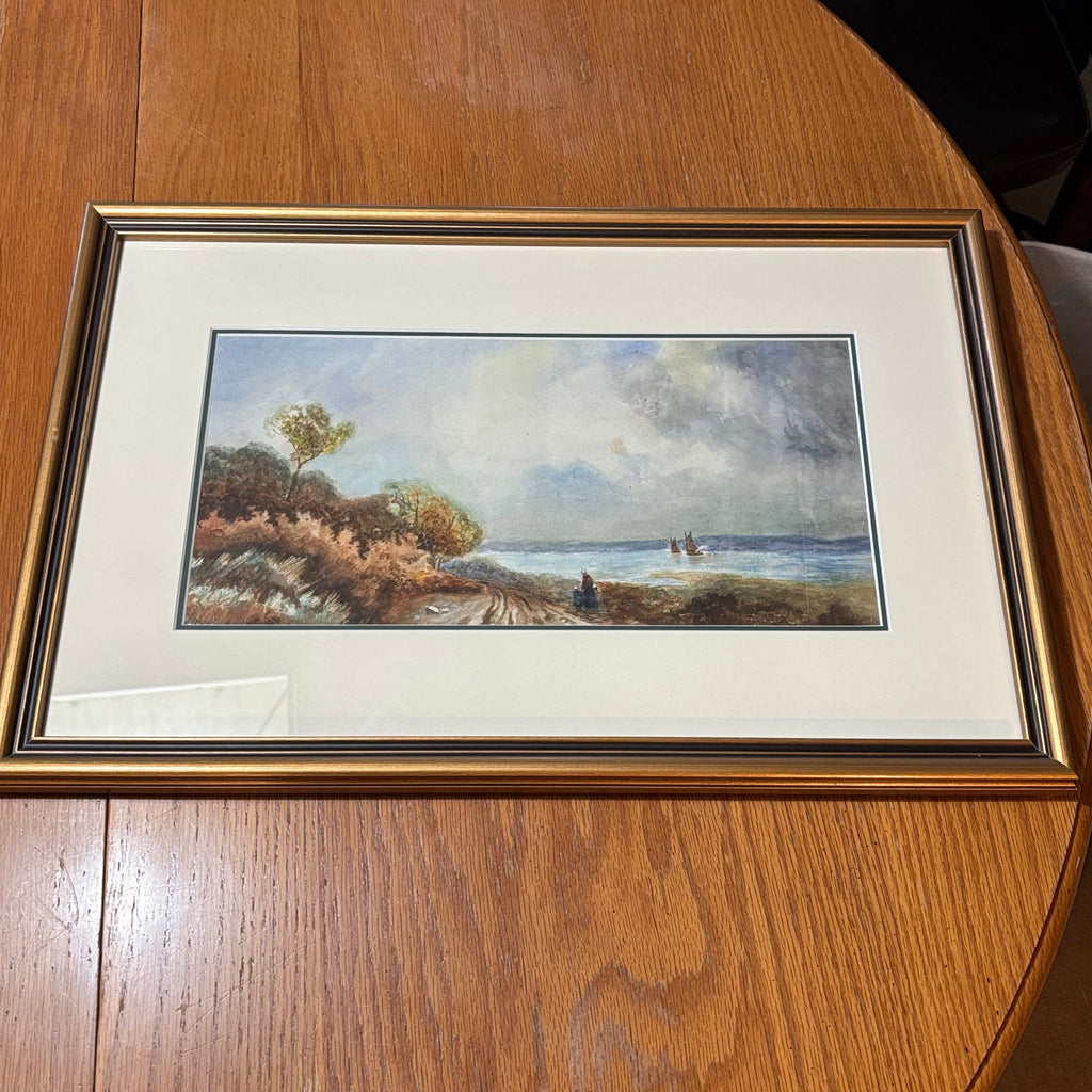 B101 Vintage landscape original watercolor (20" x 13" )