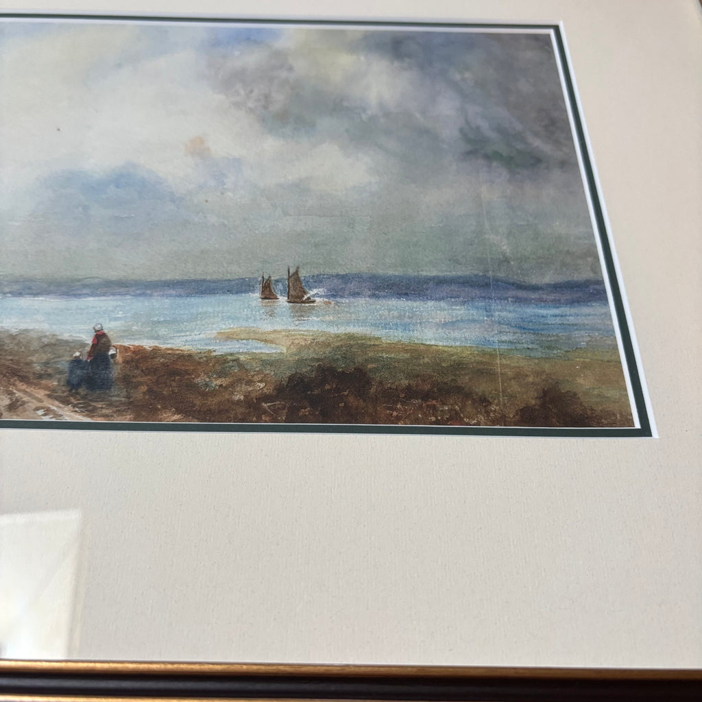 B101 Vintage landscape original watercolor (20" x 13" )
