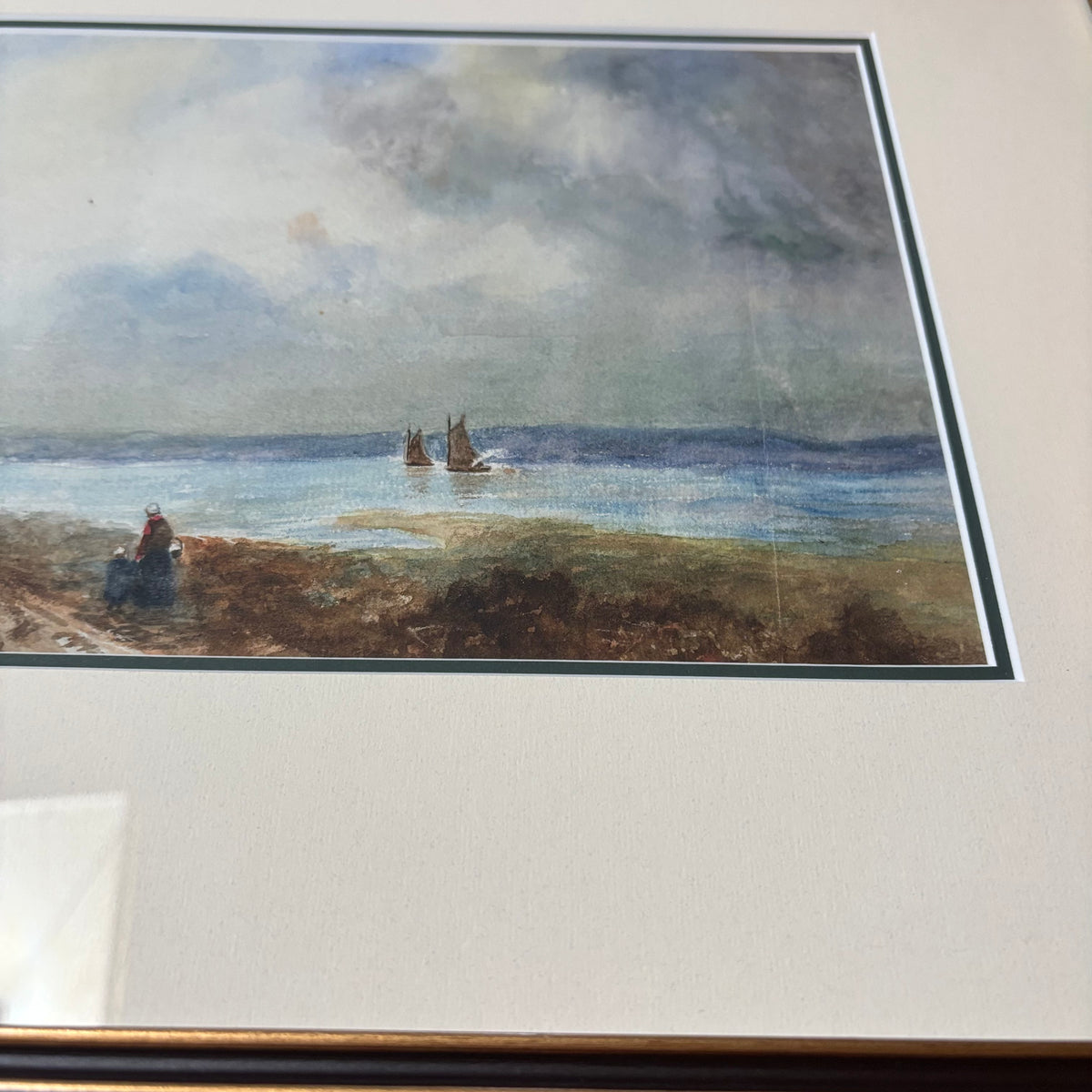 B101 Vintage landscape original watercolor (20" x 13" )