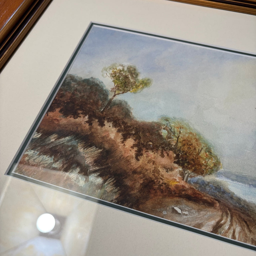B101 Vintage landscape original watercolor (20" x 13" )