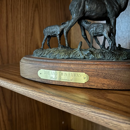 B103 Vintage bronze, "Doe and Twin Fawns" by Rick Roenisch with authentication