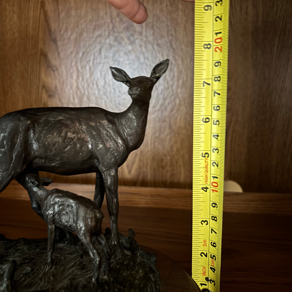 B103 Vintage bronze, "Doe and Twin Fawns" by Rick Roenisch with authentication