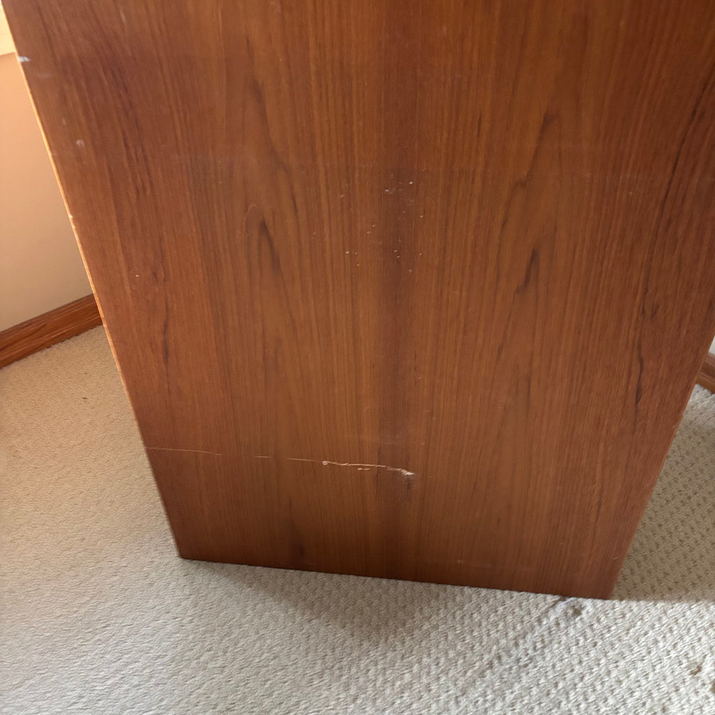B106 Mid Century teak four drawer filing cabinet (53.5” x 24” x 17”)*** some wear on top and scratches on side