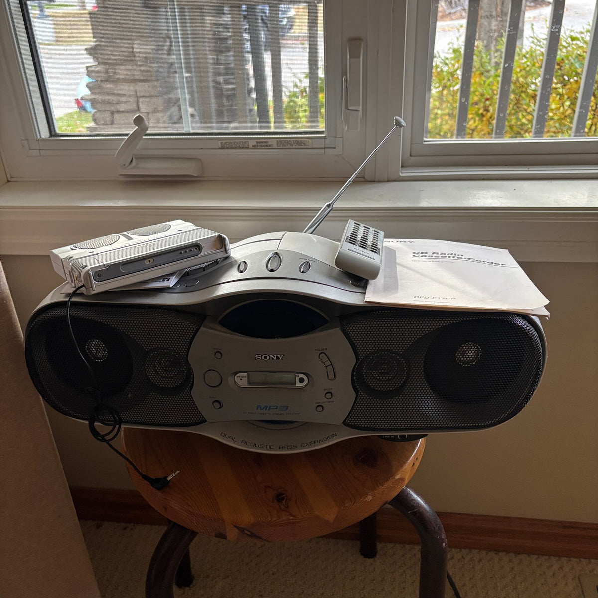 B107 Vintage Sony portable stereo and speaker system grouping