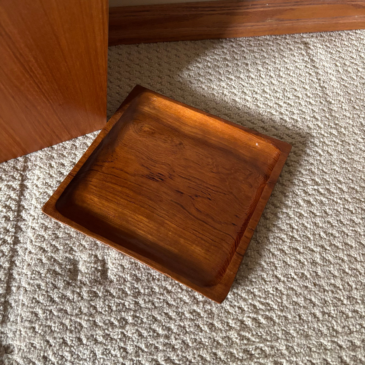 B108 Mid century teak waste paper bin and tray