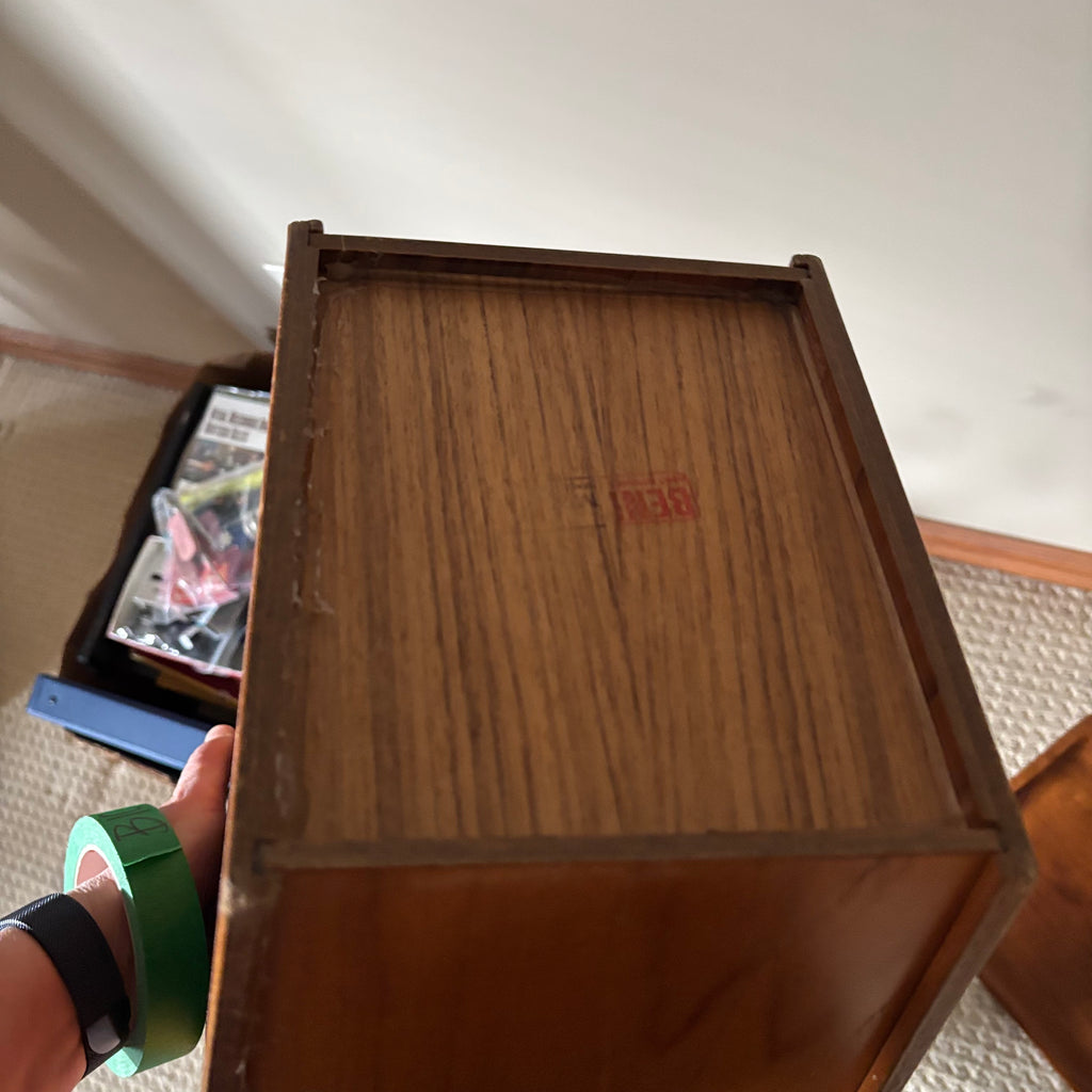 B108 Mid century teak waste paper bin and tray