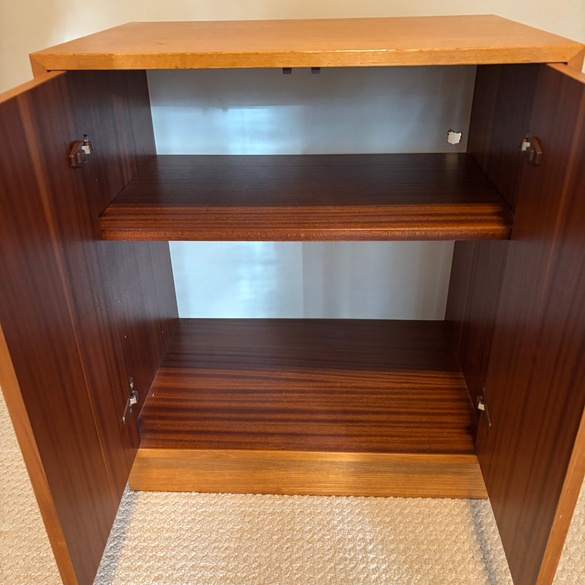 B110 Mid century teak two door storage cabinet (25" x 16" x 28" )