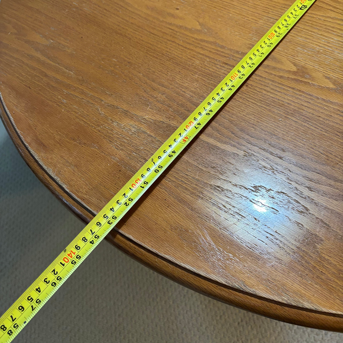B119 Vintage solid wood oval kitchen table (53" x 42" x 30") ***some wear on top, pictured with leaf