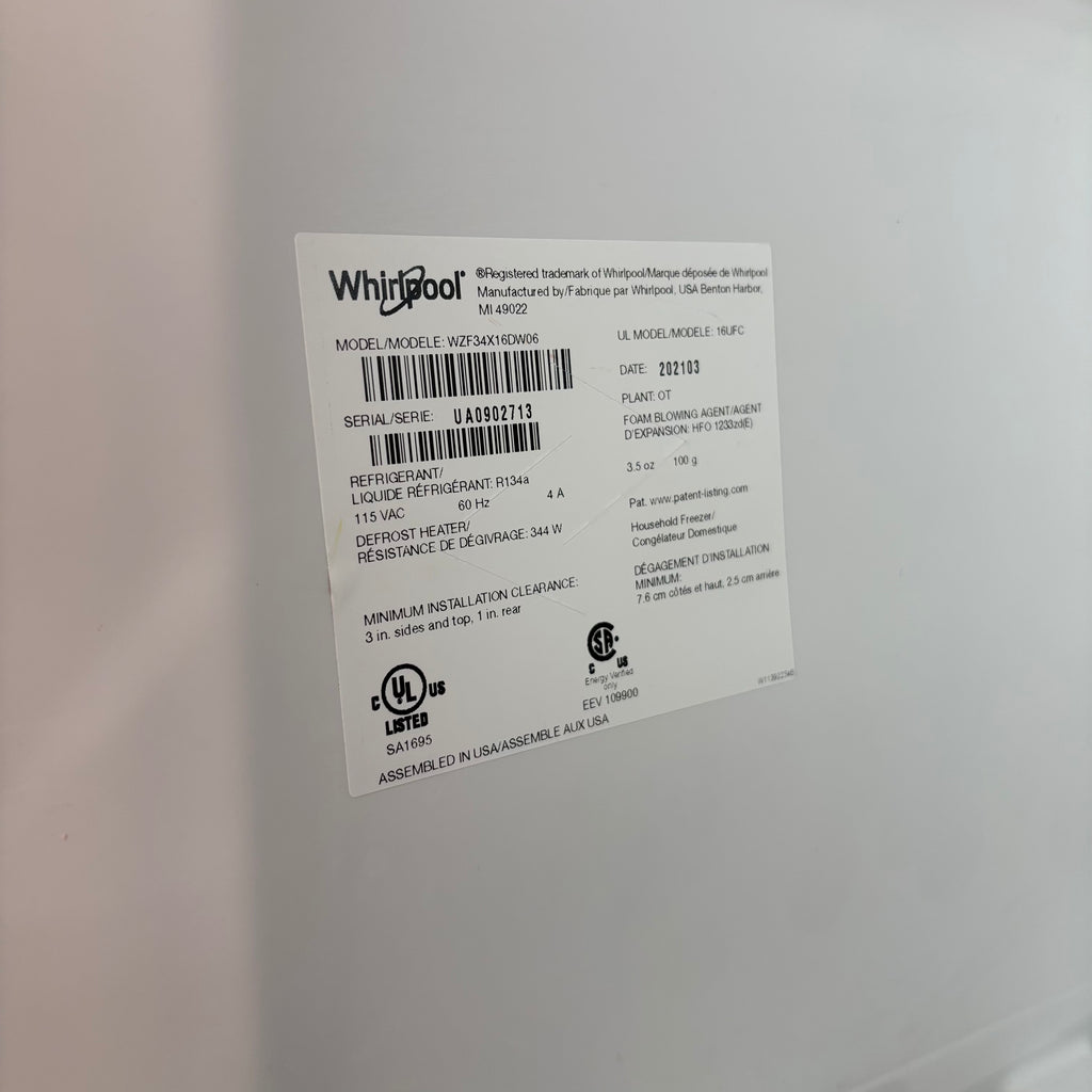 B120 Whirlpool upright freezer (manufacturer in 2021)