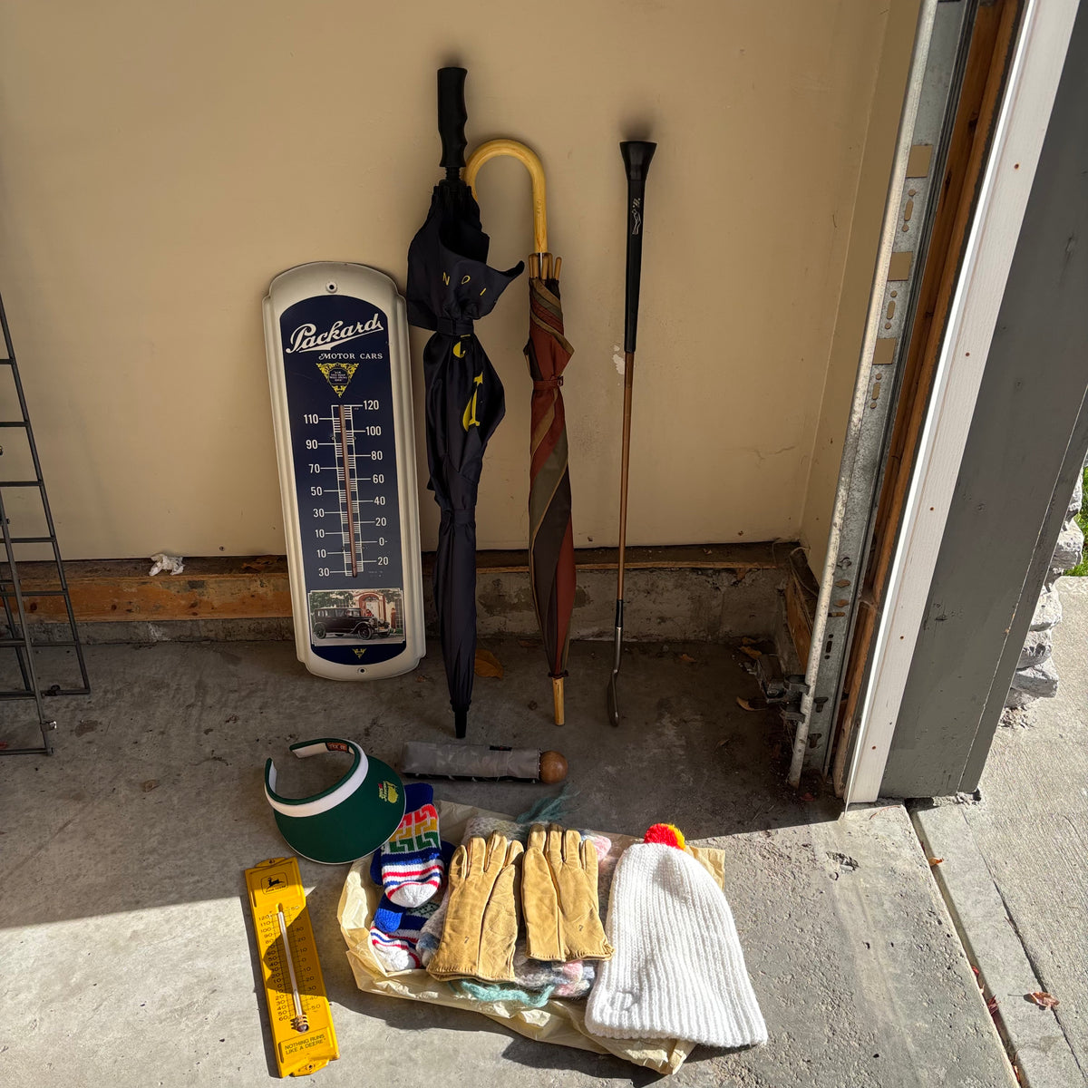 B124 Garage Grouping (vintage Racetrack thermometer and more)