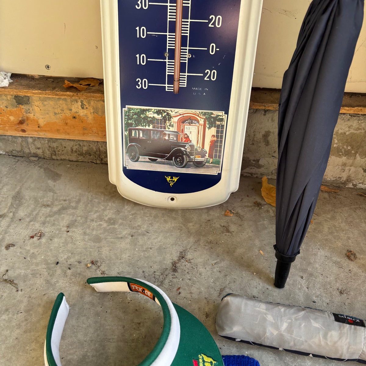 B124 Garage Grouping (vintage Racetrack thermometer and more)