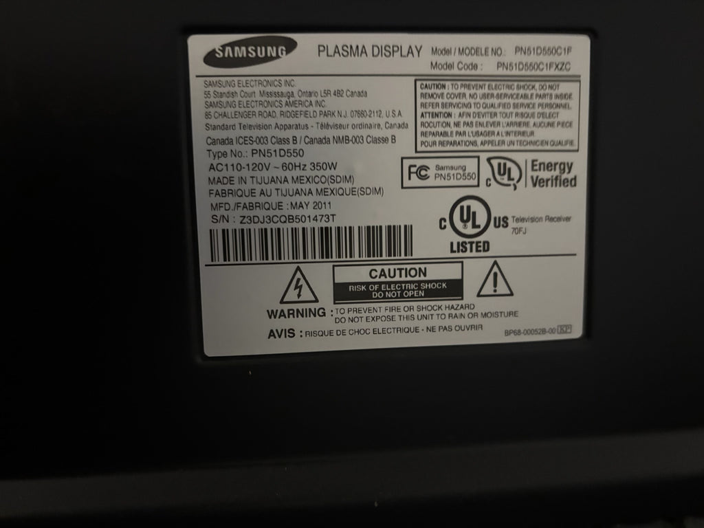 D215 Samsung 51" plasma display HDMI TV (MANUFACTURED IN 2011)