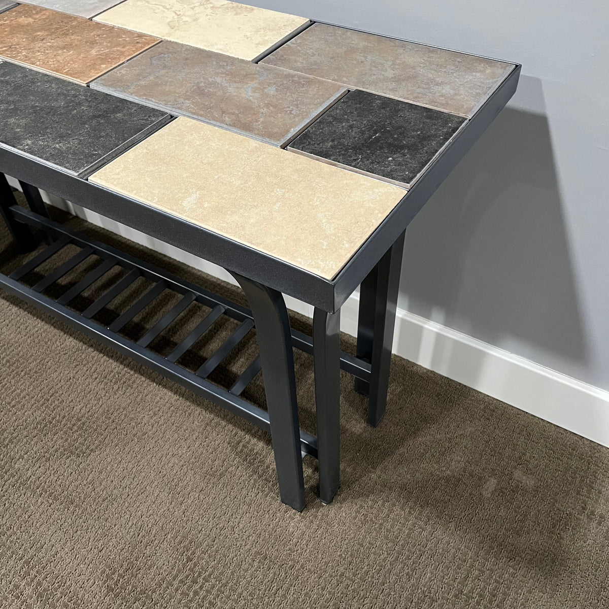D320 Metal console table with tile top (48" x 18" x 28")