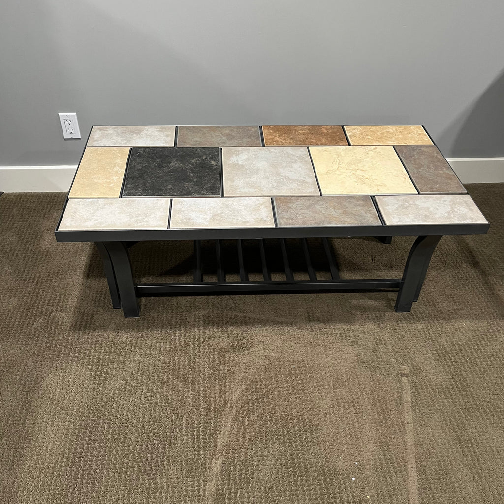 D322 Rectangular metal and tile top coffee table (48" x 24" x 18")