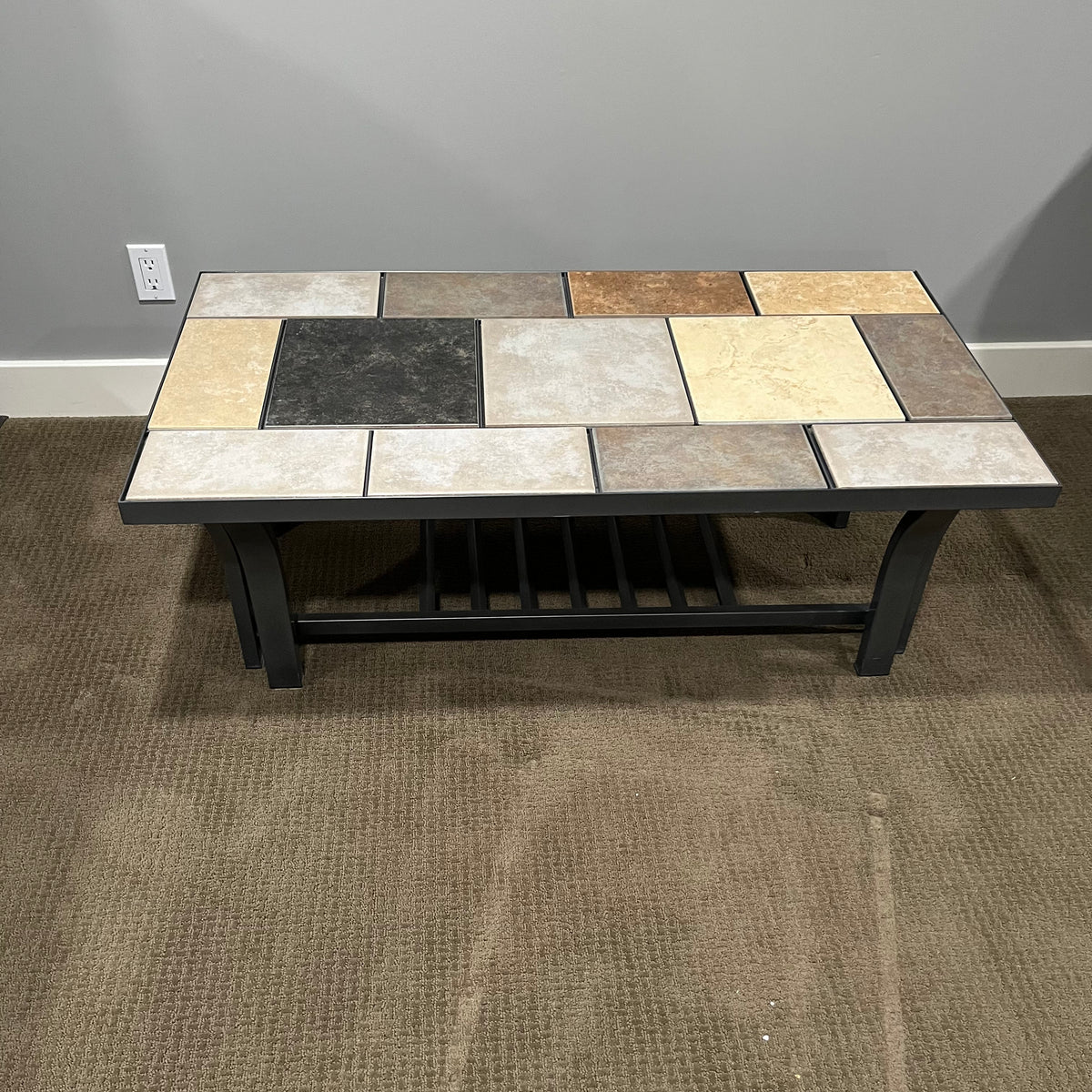 D322 Rectangular metal and tile top coffee table (48" x 24" x 18")