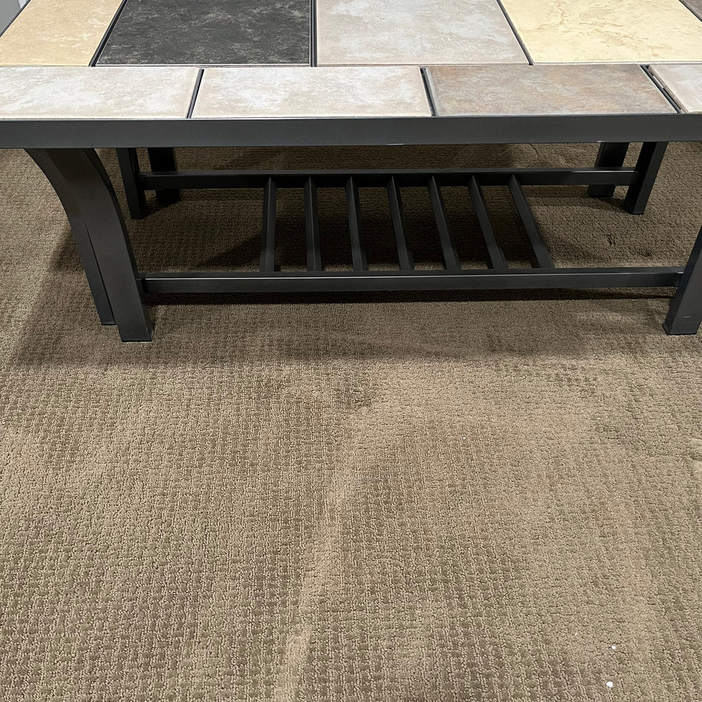 D322 Rectangular metal and tile top coffee table (48" x 24" x 18")