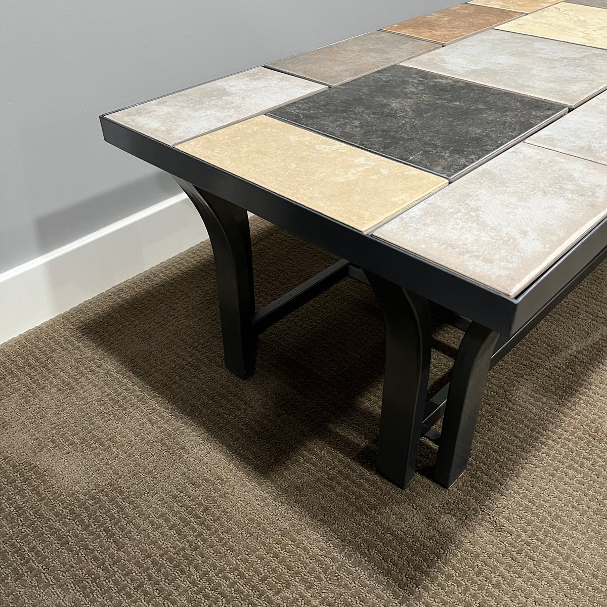 D322 Rectangular metal and tile top coffee table (48" x 24" x 18")