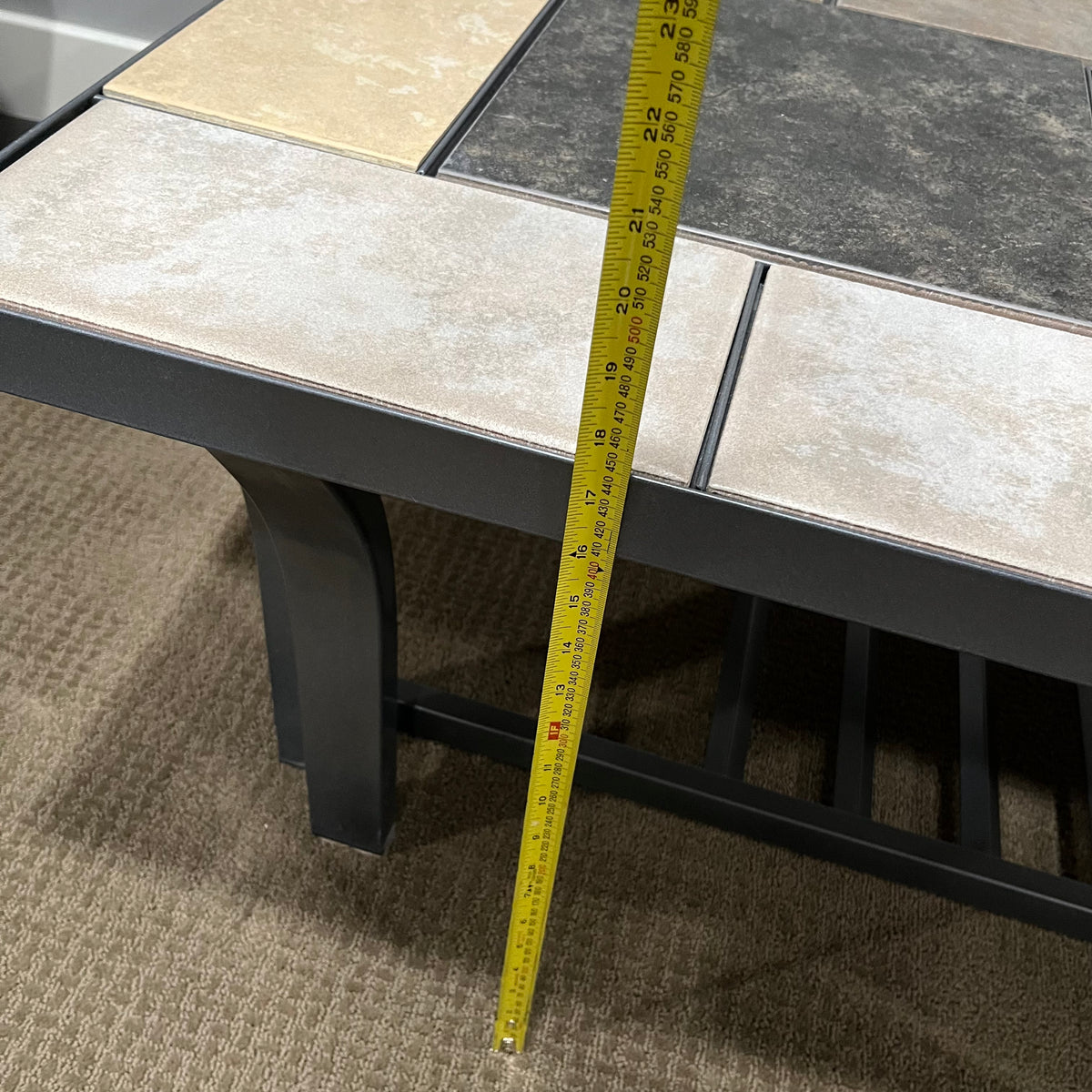 D322 Rectangular metal and tile top coffee table (48" x 24" x 18")