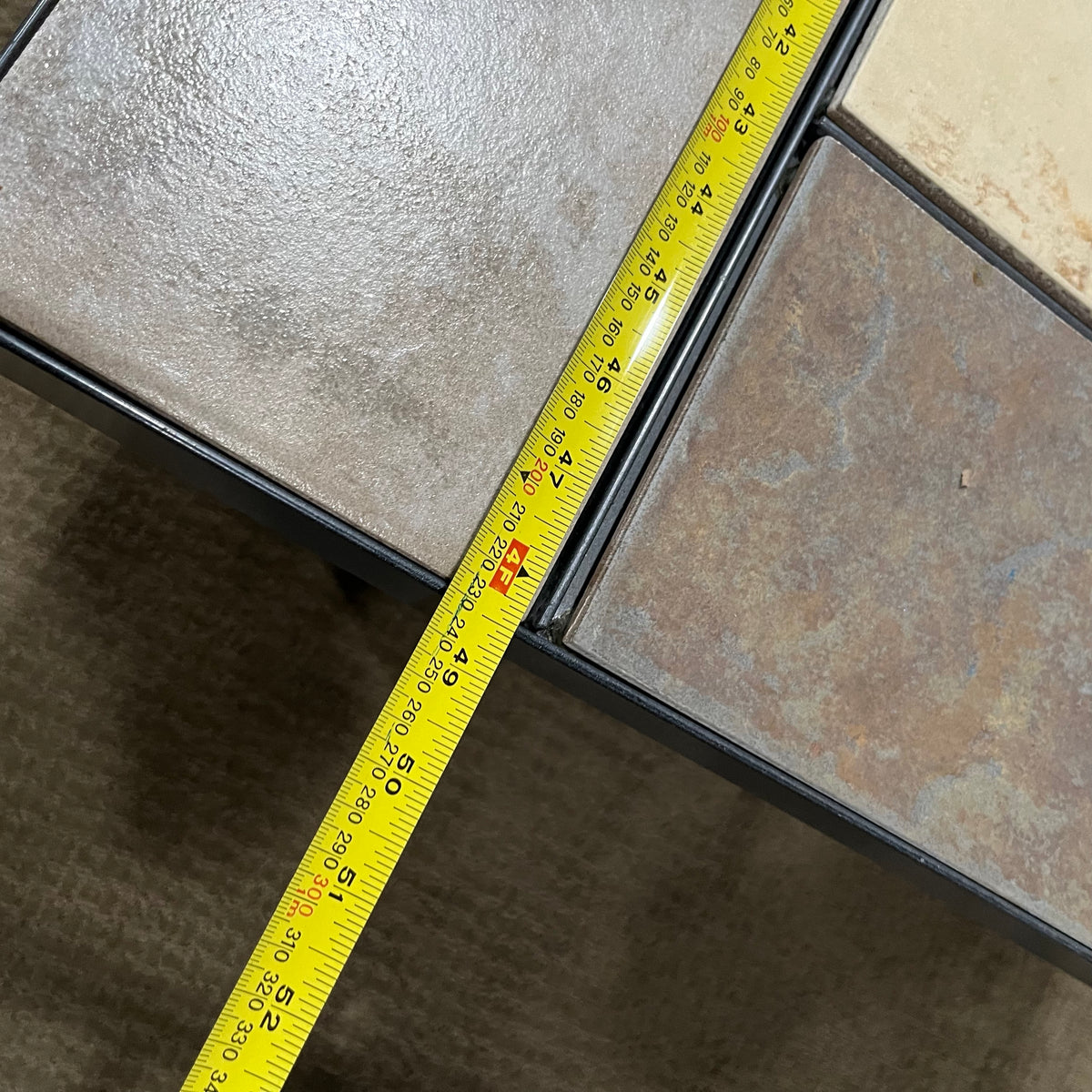 D322 Rectangular metal and tile top coffee table (48" x 24" x 18")
