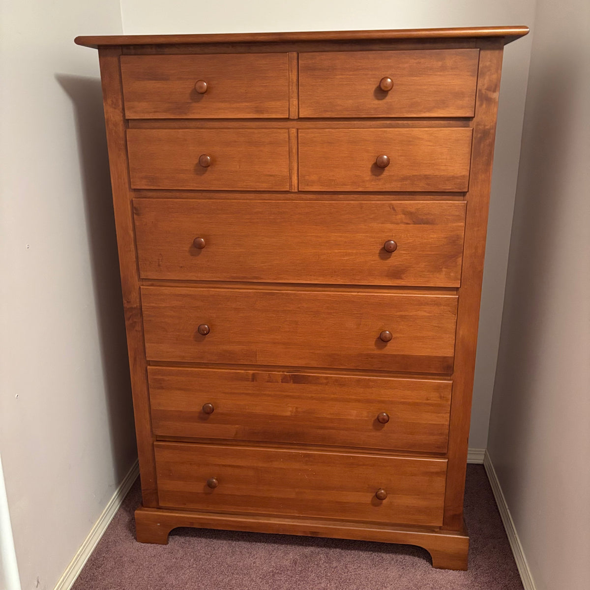 R104 VINTAGE SOLID WOOD NADEAU MADE IN CANADA HIGHBOY DRESSER (48" X 30 X 17")