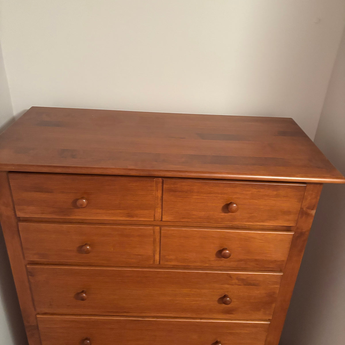 R104 VINTAGE SOLID WOOD NADEAU MADE IN CANADA HIGHBOY DRESSER (48" X 30 X 17")