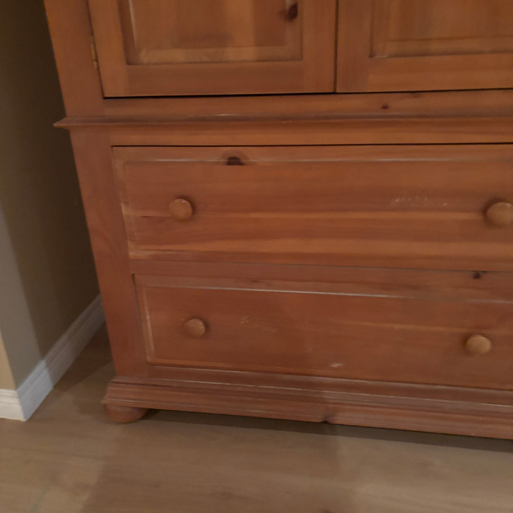 R106 SOLID PINE ARMOUR WITH SHELVES AND 2 DRAWERS (62" X 38" X 20")