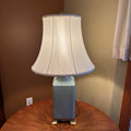 R112 Vintage blue ceramic base table lamp with ivory shade