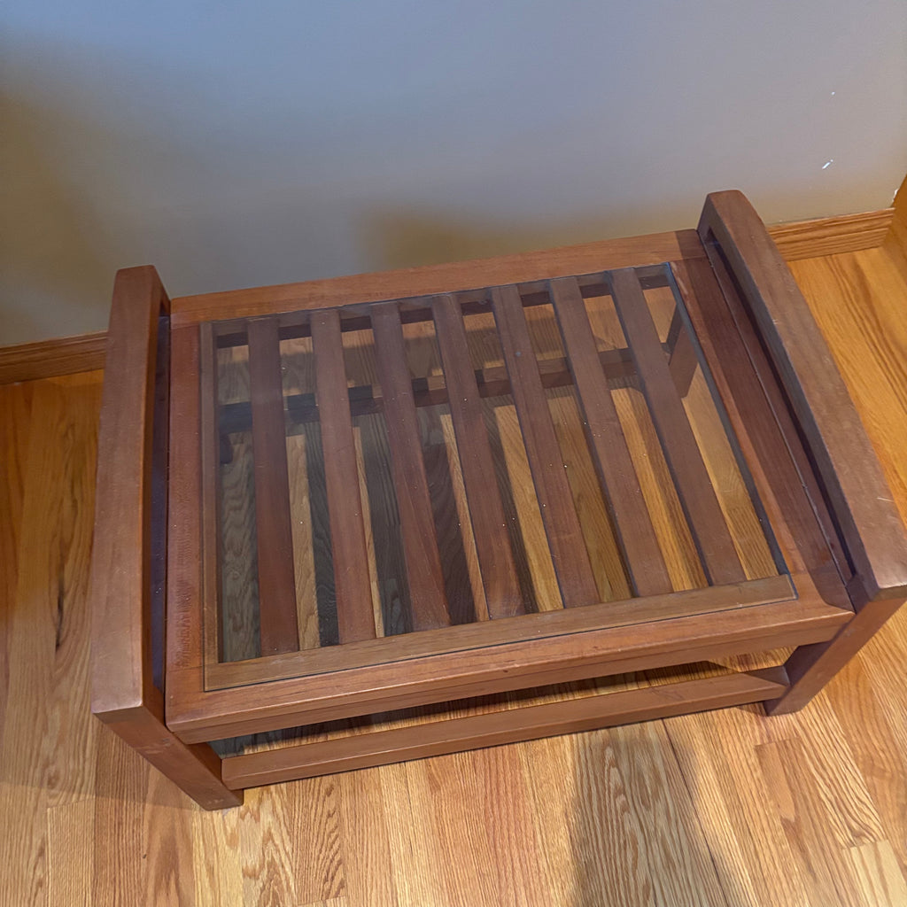 R115 Mid Century slatted wood end table